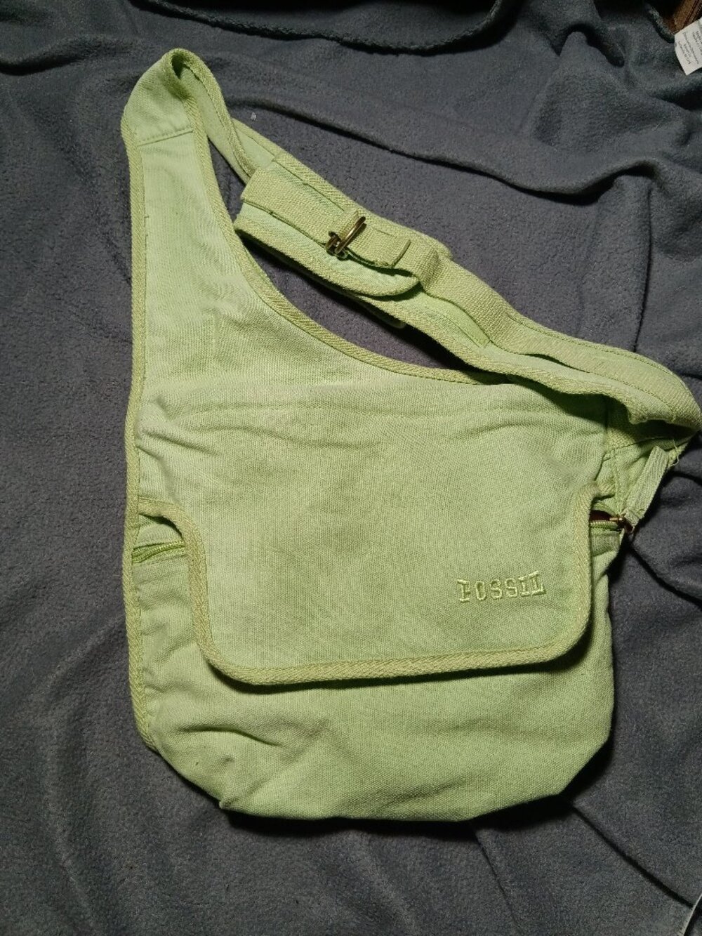 Fossil Green Canvas Hobo Crossbody Bag – Floral, Spacious